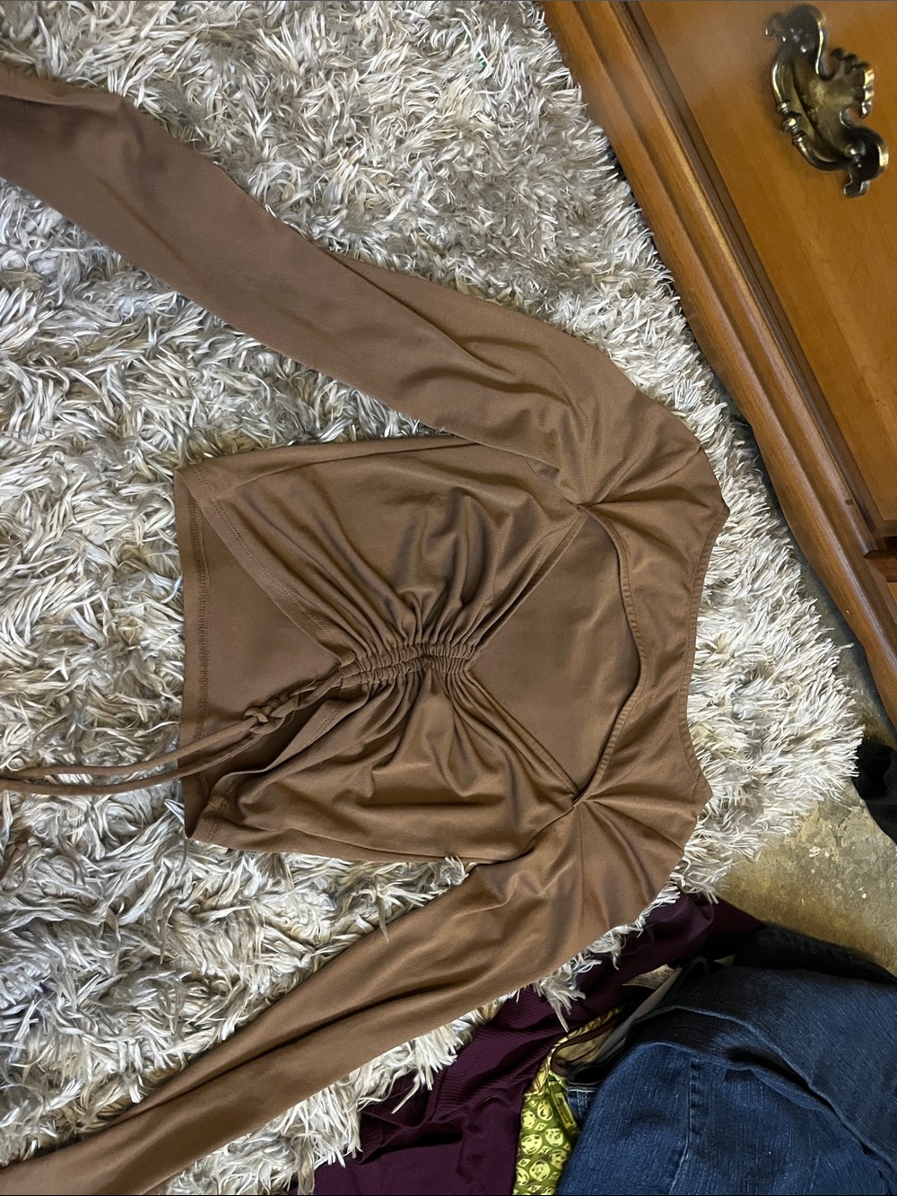 Ambiance Brown Ruched Front Long Sleeve Top